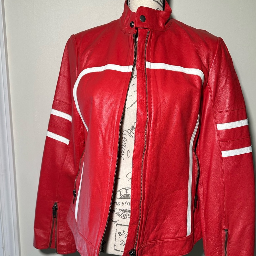 Project Red Leather Jacket with White Accents